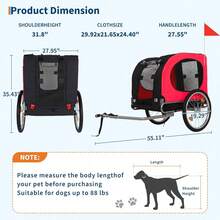 Remolque y Carriola de Bicicleta para Perros Grandes, Transportín para Mascotas con Capacidad de 88 Libras, Llantas de Aire de 16", Diseño Plegable y Enganche Universal para Bicicleta, Carro Segu - ro para Perros Medianos a Extra Grandes - Rojo y negro - Ver 2