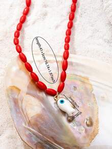 1件夏季波西米亚风丝巾项链，吸睛海星、辣椒鱼吊坠项链，度假海滩风女式饰品（手工饰品，颜色和形状随机） - 彩色 - 查看 10