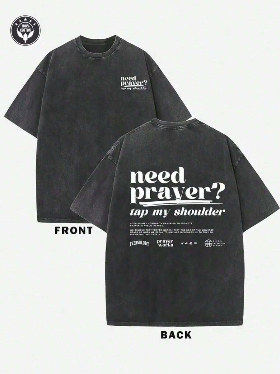 Graphic Cotton-Shirt Washed-Shirt Double-Sided Washed Printing-Shirts With Religious Need Prayer? Pattern Round Neck Short Sleeve Tees, 230g Cotton-Shirts,Halloween, Unisex Y2K,Oversize Plus Size Men's S To 3XL,Summer Tee - Xám - Xem 1