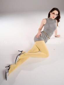 1双女士高腰塑形连裤袜 - 日常通勤必备，时尚显瘦美腿 - 黃色 - 查看 8