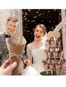 1組婚禮紙錐花筒架，含30個紙錐筒與1個紙錐筒盒，直立式收納托盤架，鄉村風婚禮派對裝飾，新娘婚前派對用品 - 多款 - 查看 2