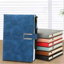 1 pieza Cuaderno/Diario A5 - Cuaderno de negocios con tapa dura, diario de piel sintética PU con cierre magnético y soporte para bolígrafo, adecuado para hombres y mujeres, cuaderno de espiral grueso para oficina, negocios, estudio, viajes, uso personal - A - Ver 11