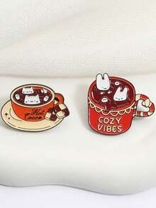 1 Set Cute Pet Hot Drink Enamel Badges, Rabbit, Cat, Cotton Candy, Chocolate Decorations, Casual Winter Daily Gift Accessories - Multicolor - View 8