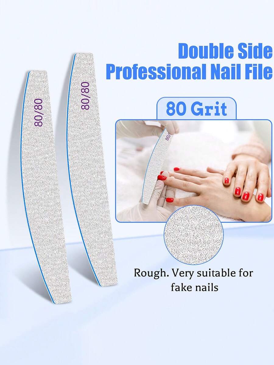 JEARLYU 3/8/20/25片装 80/80粗锉指甲锉，指甲抛光块，适用于凝胶美甲，新月形指甲打磨块 - 灰色 - 查看 1