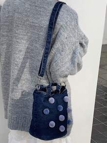 New Autumn Large Capacity Denim Bucket Bag, Niche Design Tote Bag, Versatile Shoulder & Handbag - Multicolor - View 6