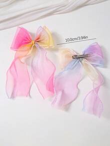 Set de 6 pinzas para el cabello con doble lazo de tul y degradado de colores para niñas, accesorios para el cabello para uso diario - Multicolor - Ver 3