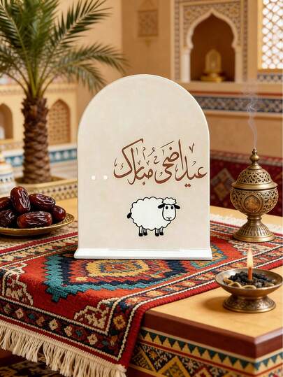 Một vật trang trí bàn làm việc theo phong cách Ả Rập được thiết kế đặc biệt cho lễ Eid Al-Adha. Sản phẩm mang tính thẩm mỹ Hồi giáo độc đáo và rất phù hợp làm vật trang trí cho các bữa tiệc và lễ hội Eid. Vật trang trí này thích hợp cho nhiều dịp khác nhau, bao gồm cả các buổi họp mặt gia đình.