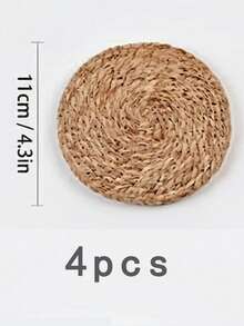 4/6pcs Round Woven Placemats, These Placemats Are Woven, Washable And Non-Slip. They Feature A Retro-Style Checkered Pattern. The Vintage Rattan Placemats Are Perfect For Home And Wedding Decor. - Cattail - View 14