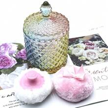 Luxury 4 Inch Glass Powder Container With 2 Soft Puffs For Loose Powder - 1 Handle 1 Bow Pink Puffs With Pointed Cylinder-colorful-large - View 10