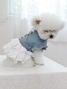 PETCIRCLE 1件宠物连衣裙，可爱猫狗裙 - 藍色 - 查看 4