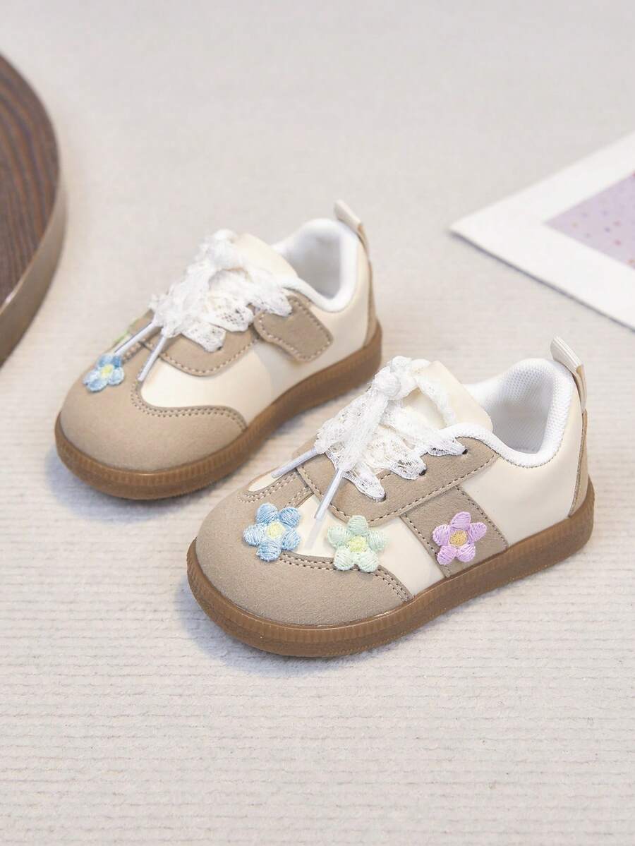 1双婴儿鞋，软底碎花图案幼儿鞋，带魔术贴，春秋季 - 卡其色 - 查看 1