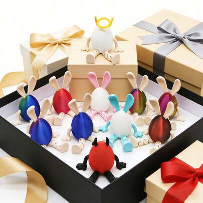 2026年热销可爱趣味3D打印复活节彩蛋兔子摆件，创意可动兔子模型家居装饰，生日、节日、情人节、收藏、复活节、派对礼品、儿童派对、趣味青少年创意礼物的完美之选
