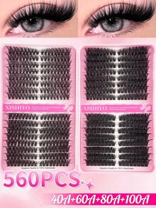 576+560pcs Eyelash Cluster, D Curl, Single Lash Set, 30D+40D+50D+60D+80D+100D Curl, 8-16mm, DIY Eyelash Extension, Natural Look, Super Dense, Intelligent, Ultra Soft, Ultra Lightweight, Reusable Single-Segment False Eyelash Extension Kit, Suitable For Beginners, Daily, Wedding, Date, Party, Music Festival, Halloween And Other Occasions - D - View 5