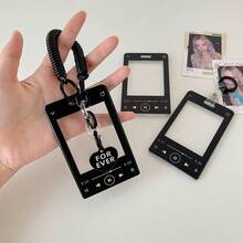 Music Player Theme Card Holder, Acrylic Transparent Kpop Idol Photocard Holder Cute Heart ID Credit Card Sleeve Cover Protector With Pendant Keychain (Black) - Multicolor - View 4