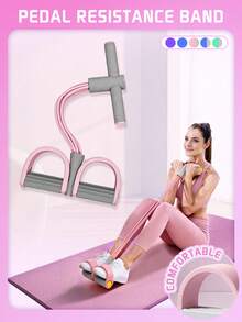 This New Contrast Color Foot Resistance Band, 4-Tube Yoga Assist Rope, Sit-Up Training Leg Stretching Band, Yoga Mat Hand Resistance Band Elastic Rope, Suitable For Abdominal Muscle And Arm Fitness, Suitable For Various Occasions, Super Convenient To Use Anytime, Anywhere, Is An Excellent Gift For Valentine's Day, Christmas, And Ramadan. - Multicolor - View 3