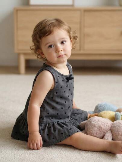 Autumn New Baby Girl Polka Dot Tank Dress Cute Bow Decor Dress