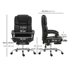 Silla de computadora premium con función de reclinación total, reposapiés integrado, masaje lumbar opcional y asiento con núcleo de látex natural para máxima comodidad; respaldo alto con forma arqueada, brazos acolchados, ajuste neumático de altura y base metálica cromada de alta resistencia, diseñada para combinar productividad, relajación y estilo en entornos profesionales o domésticos. - Negro - Ver 10