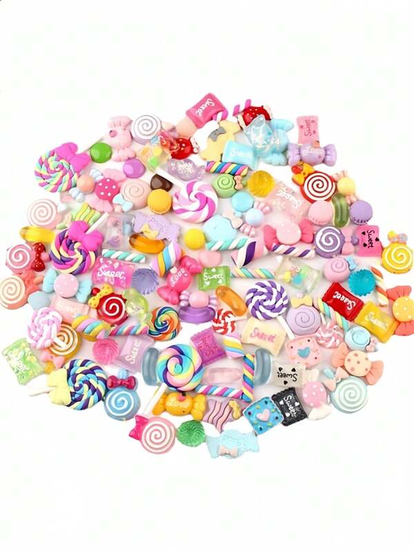 30pcs Candy Slime Accessories Cute Mixed Resin Candy Flat Slime Making Materials, Suitable For DIY Crafts And Scrapbooking Decorations