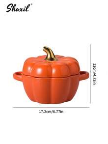 shoxil 1 chiếc bát sứ hình quả bí ngô có nắp, dùng làm nồi súp, bát đựng salad sáng tạo - bát đựng súp hầm, bộ bát đựng salad tráng miệng, thích hợp cho nhà bếp và bàn ăn. - Nồi súp - Xem 8