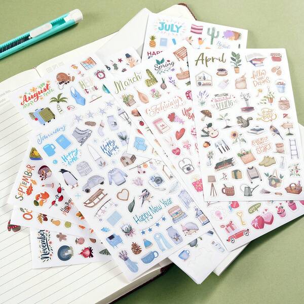 6pcs/Set Calendar Stickers - Celebration & Decoration Calendar Stickers, 12 Monthly Holiday Stickers, Planner, Suitable For Holidays, Daily Tasks, Seasonal, Festive, Productivity & Decorative Stickers - Great For Calendars, Journals & Scrapbooks