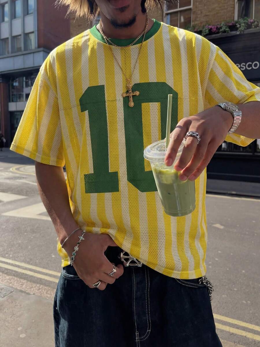 男士运动街头时尚T恤，春夏款 - 黃色 - 查看 1