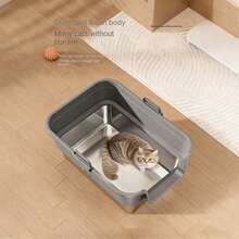 Fully Enclosed Stainless Steel Extra Large Cat Litter Box, Drawer-Style Top-Entry Cat Toilet With Flip Lid And High-Wall Fence, Anti-Splash And Odor-Proof Design, Includes Cat Litter Mat Set And Free Cat Litter Scoop - Multicolor - View 5