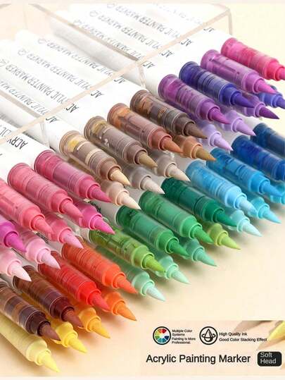 Languo 9/96/126/192/207/240/288 Colors Alcohol-Based Acrylic Marker Pen Set, Quick-Drying And Fade-Resistant, Suitable For Painting, Illustration, Handicrafts, Coloring Books For Back To School, And Other DIY Projects On Paper, Fabric, Wood, Stone, Plastic, Glass, Ceramic, Pumpkin, Metal, Etc. Ideal For Easter, Thanksgiving, Halloween, Christmas Gifts