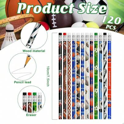 Sports Pencils Bulk, Basketball Football Baseball Scoeer Wood Pencils With Erasers Sports For School Prizes Classroom Exchange Gifts Party Favors Supplies, Stationary Gifts
