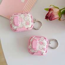 Funda protectora con diseño impreso de flores rosas a doble cara compatible con Apple 4, Pro 2/Pro 3, diseño de interruptor de bloqueo multifuncional que protege perfectamente el estuche de los auriculares, opción de moda y versátil (auriculares no incluidos) - Rosa - Ver 3