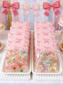 50/100个粉色星星蝴蝶结礼品袋，自封袋，粉色星星蝴蝶结设计，适用于派对装饰、婴儿派对、性别揭晓派对、婚礼甜点、烘焙、厨房收纳、粉色派对回礼袋 - 蝴蝶結 - 查看 3