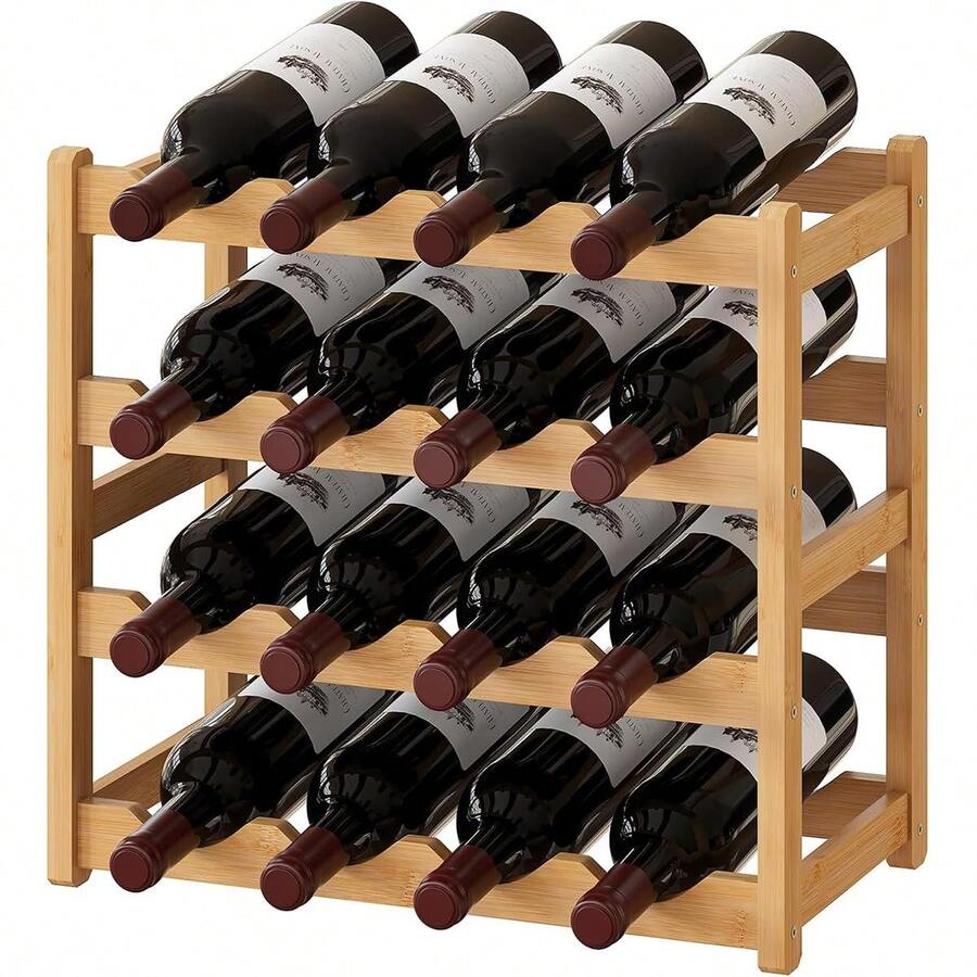 Estante de Vino Apilable de 4 Niveles,Capacidad 16 Botellas,Porta Vinos,Porta Botellas, Ahorra Espacio ,Organizador de vinos - Ver 1