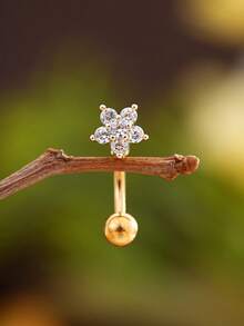 1 pieza Anillo de ombligo de acero inoxidable reversible, joyería de perforación linda para uso diario - Flor de tallo invertido - Ver 3