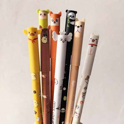 8pcs Cute Animal Erasable Gel Pens, Various Animal Expression Push-Button Ballpoint Pens, Quick-Drying Thermal Erasable Ballpoint Pens For Elementary Students, Suitable For Children Back To School Exam Gifts
