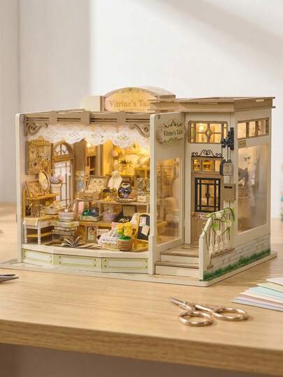 Vitrine's Tale DIY Miniature Dollhouse Kit With LED Light, Wooden 3D Puzzle Mini Jewelry Shop Model, Creative DIY Craft Building Kit, Mini House Home Decor Gift For Adults & Teens