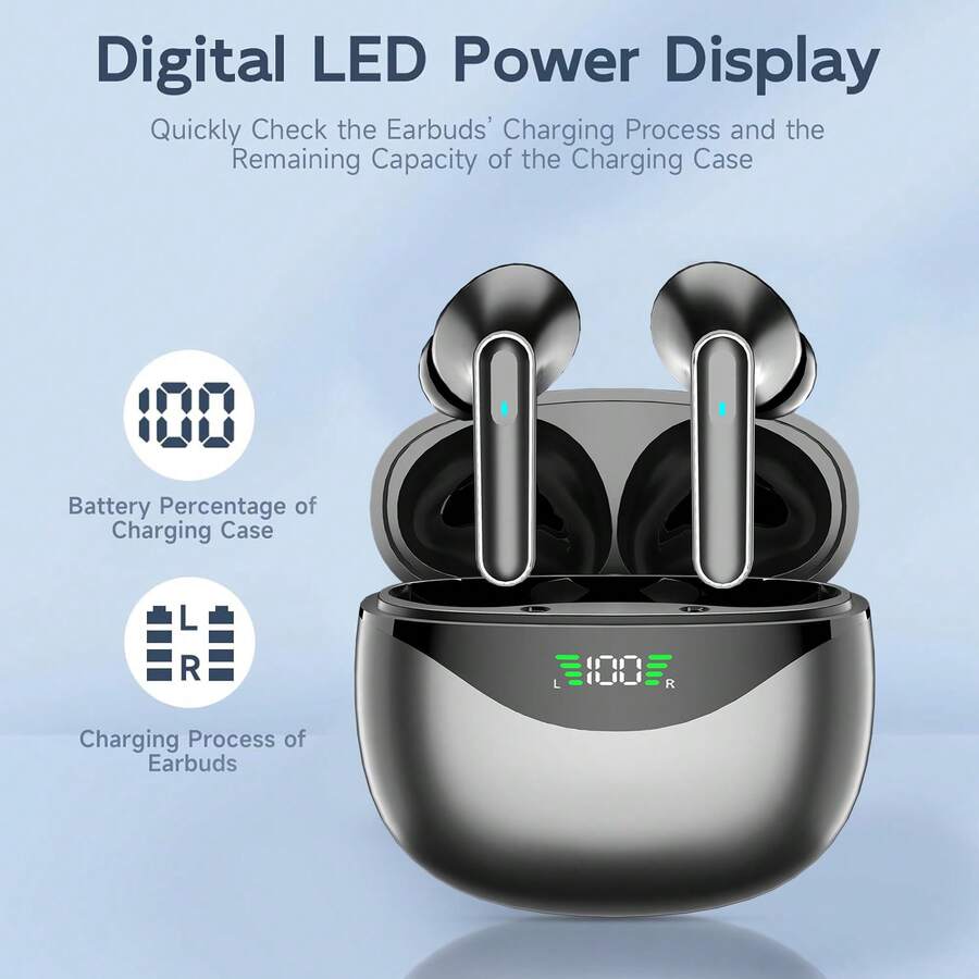 新款无线蓝牙耳机，入耳式运动游戏耳机，低延迟，带数字显示屏、麦克风和大容量电池 - 查看 1