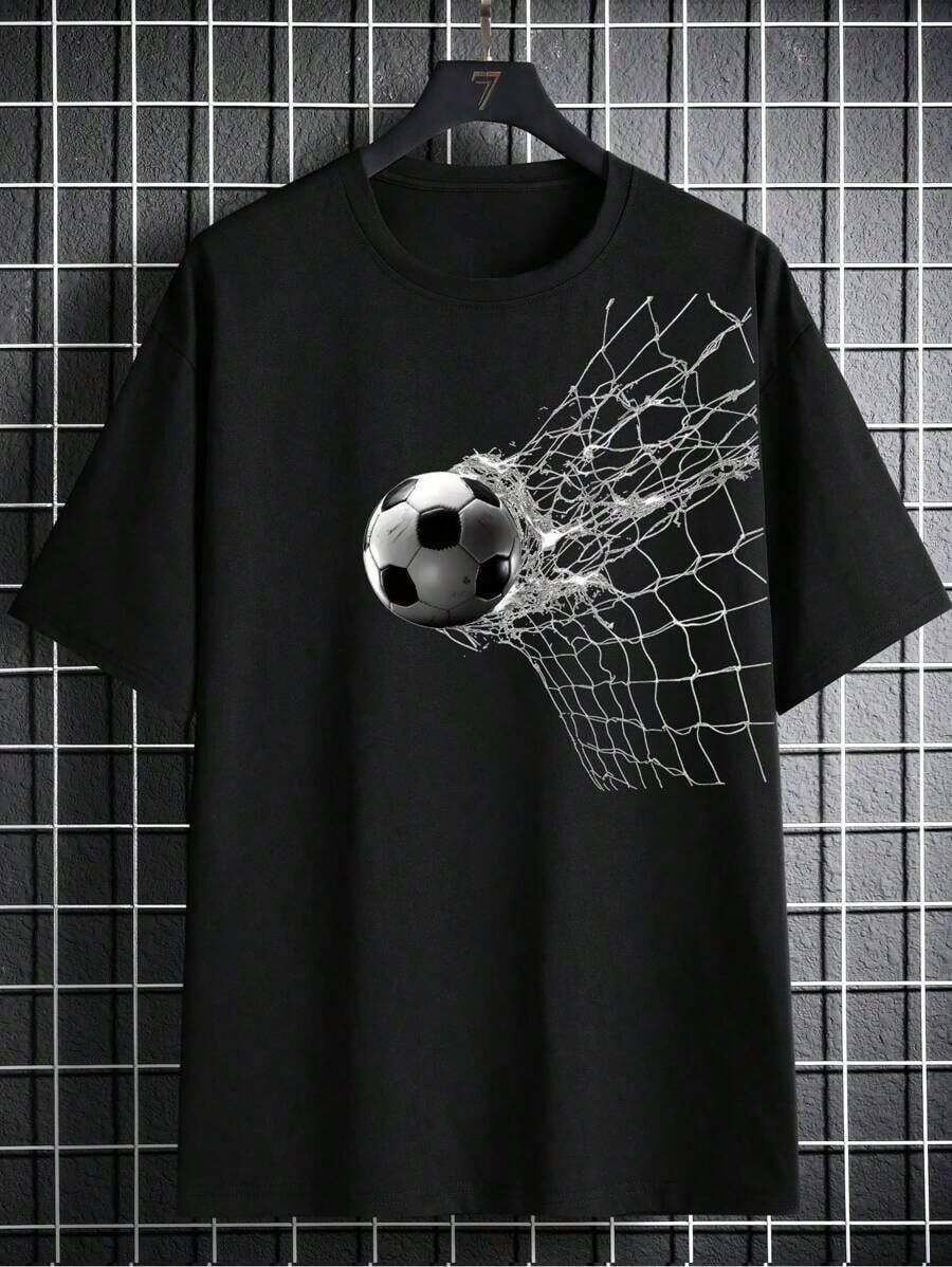 Camiseta Estampada De Fútbol Para Adolescente Niño - Negro - Ver 1