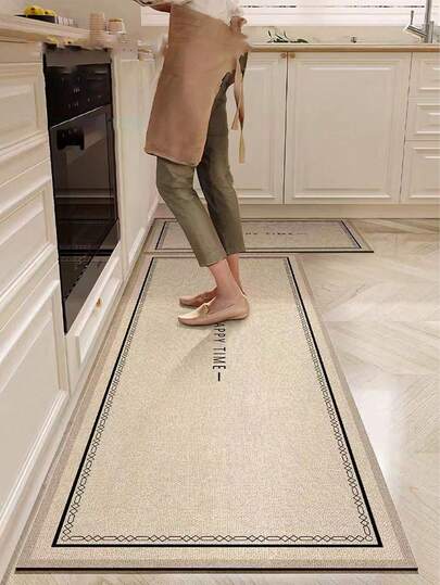 3.5毫米厚软橡胶厨房垫，现代简约风格厨房吸水地毯，可自行裁剪以适应厨房尺寸，表面织物材质，中间海绵层，底部橡胶层，适用于厨房地毯、厨房装饰、婚礼装饰、家居装饰、浴室垫、玄关垫、洗衣房垫、走廊地毯、客厅垫等。