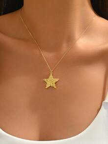 1 chiếc dây chuyền mặt dây chuyền hình ngôi sao và trái tim vàng sang trọng, đa năng, phù hợp để đeo hàng ngày, đi làm, dạo phố, dự tiệc và hẹn hò. - Vàng - Xem 8