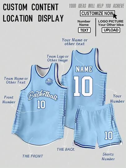 2 piezas Camiseta de baloncesto personalizada - Conjunto deportivo con camiseta y pantalones cortos con nombre del club, número y logotipo impresos, como regalo, elegante, de moda, hipster, casual, minimalista, personalizado, único, disfraces para hombres, armario cápsula, estilo básico/urbano para hombres, regalos ideales para él, novio, familia, amigos, para cumpleaños, para vacaciones/fiestas, para la escuela/competición, para deportes/escalada