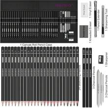 HIFORNY 36 PCS Sketching Drawing Pencil Set,Sketch Pencils Art Supplies With Graphite,Charcoal,Blending Tools,Accessories,Drawing Kit For Adults Artists In Canvas Roll Up Case - Trắng - Xem 2