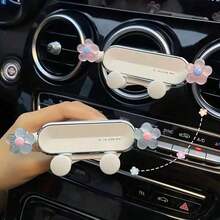 1pc Upgraded Silver-White Car Phone Holder, Cute Women's Car Vent Mount Holder, Car Mount Phone Holder With Flower Design Car Dashboard, Car Accessories, Car Phone Holder Compatible With, Android Phone, Birthday, Family, Friends Summer Vent Phone Holder - 關懷太空人 - 查看 2