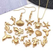 2pcs Gold Summer Ocean Charm Sea Theme Marine Life Charms Starfish Shell Charm Pendant For DIY Christmas Earring Bracelet Jewelry Making Supplies Crafts - Gold - View 7