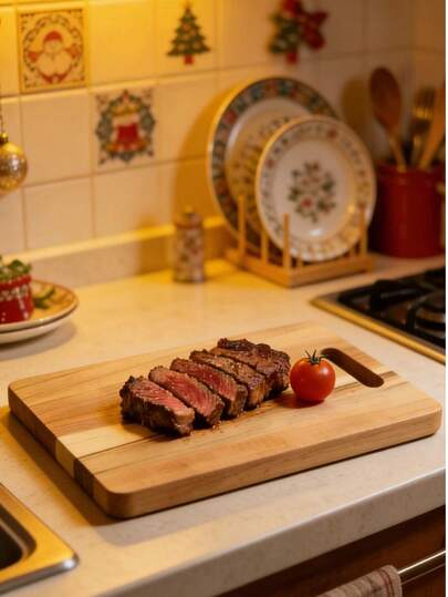 1 件装红木砧板 - 优质切菜板，适用于肉类、奶酪、蔬菜、水果，尺寸：13 英寸 x 9.25 英寸，经久耐用，厨房必备，适合送给厨师和母亲，天然木纹饰面