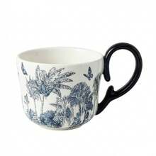 DearDali 1 chiếc cốc cà phê gốm/chịu nhiệt kiểu cổ điển 350ml, đế màu trắng sữa nghệ thuật kết hợp với họa tiết cây cọ và bướm màu xanh đen, kiểu dáng cốc cổ điển với tay cầm hình trái tim độc đáo, thích hợp cho đồ uống nóng, sử dụng tại nhà, làm quà tặng, quà ngày lễ hoặc quà tựu trường. - Nhiều màu - Xem 17