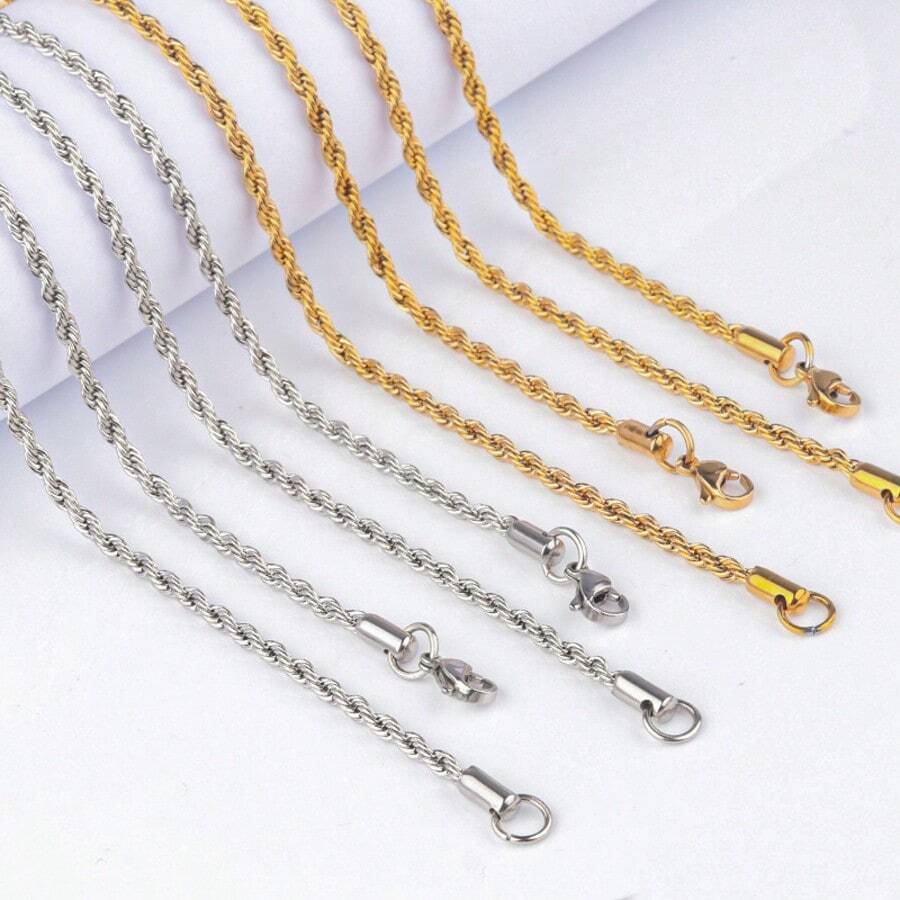 1 pezzo Catena in acciaio inossidabile intrecciata, accessorio per collana in acciaio al titanio semplice stile hip-hop europeo e americano, gioiello di moda ipoallergenico e resistente ai colori, catena per creazione di gioielli fai-da-te - Catena intrecciata - Visualizzare 1