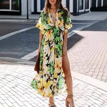 2026 Summer New European And American Women's Fashion Sexy High-Waisted Stylish Printed Slit Dress - 25515綠色 - 查看 3