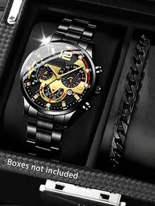 2pcs Men's Luxury Quartz Watch Set, Round Business Casual Alloy Dial Watch With Chain Bracelet, Suitable For Holidays, Parties, Business And Daily Wear, Best Gift Set For Men - Multicolor - View 6