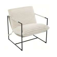 Silla de Accento para Sala de Estar, Silla tapizada con Tela Duradera con marco de metal moderno, Silla de salón de tela de corduro/lino para el dormitorio, Sala de estar, Sala de lectura - Pana beige - Ver 7