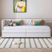 Ausziehbares Schlafsofa 90x200 cm, Tagesbett Ausziehbar Polster Schlafcouch Ausziehbett mit Lattenrost Multifunktionsbett Funktionsbett Daybed für Wohnzimmer Schlafzimmer, ohne Matratze - Beige-C - Übersicht 5