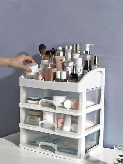 1个多功能收纳盒，多层抽屉式整理盒，化妆品及护肤品收纳盒，防尘防潮桌面整理盒，适用于收纳洗漱用品、彩色笔、眼影刷、卫生巾、口红、化妆刷、眼线笔、唇彩、护肤品、数码产品等，母亲节礼物、圣诞节礼物、情人节礼物，适合送给母亲、朋友、老师。